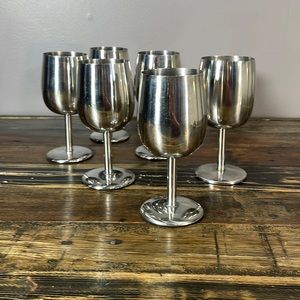Set of six 18-8 stainless steel goblets.